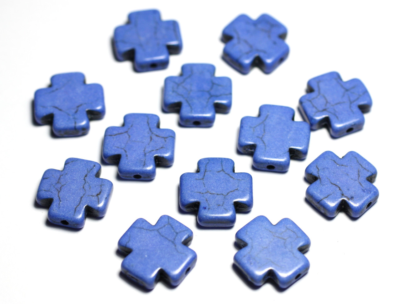 5pc - Perles Pierre Turquoise Synthese Croix Malte 15mm Bleu roi indigo - 7427039739061