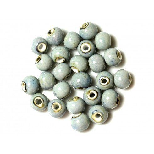 10pc - Perles Céramique Porcelaine Boules 10mm bleu ciel clair pastel - 7427039737890