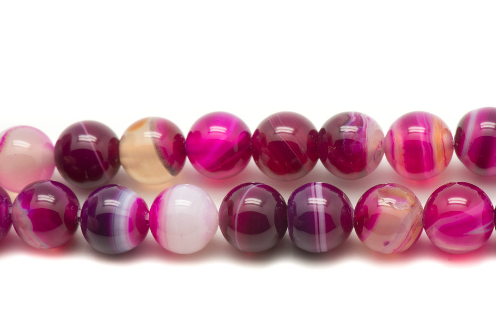 Fil 39cm 46pc env - Perles Pierre - Agate Boules 8mm Rose Fuchsia blanc