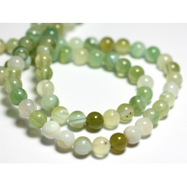 Fil 39cm 61pc env - Perles Pierre - Agate Boules 6mm Vert clair pastel blanc