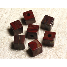 1pc - Perle Pendentif Pierre - Jaspe Rouge Poppy Cube 14mm Trou 5mm Marron Rouge Bordeaux - 7427039739856