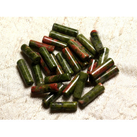 4pc - Perles Pierre - Unakite Colonnes Cylindres Tubes 13x4mm Vert rose rouge - 7427039737173