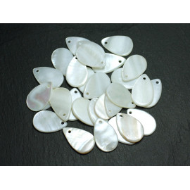 10pc - Perles Breloques Pendentifs Nacre naturelle Gouttes 20mm blanc irisé - 7427039737791