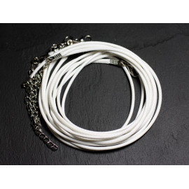 1pc - Appret Accessoire Collier Tour de Cou Coton ciré Blanc et Acier 304L - Longueur au choix - 7427039739962