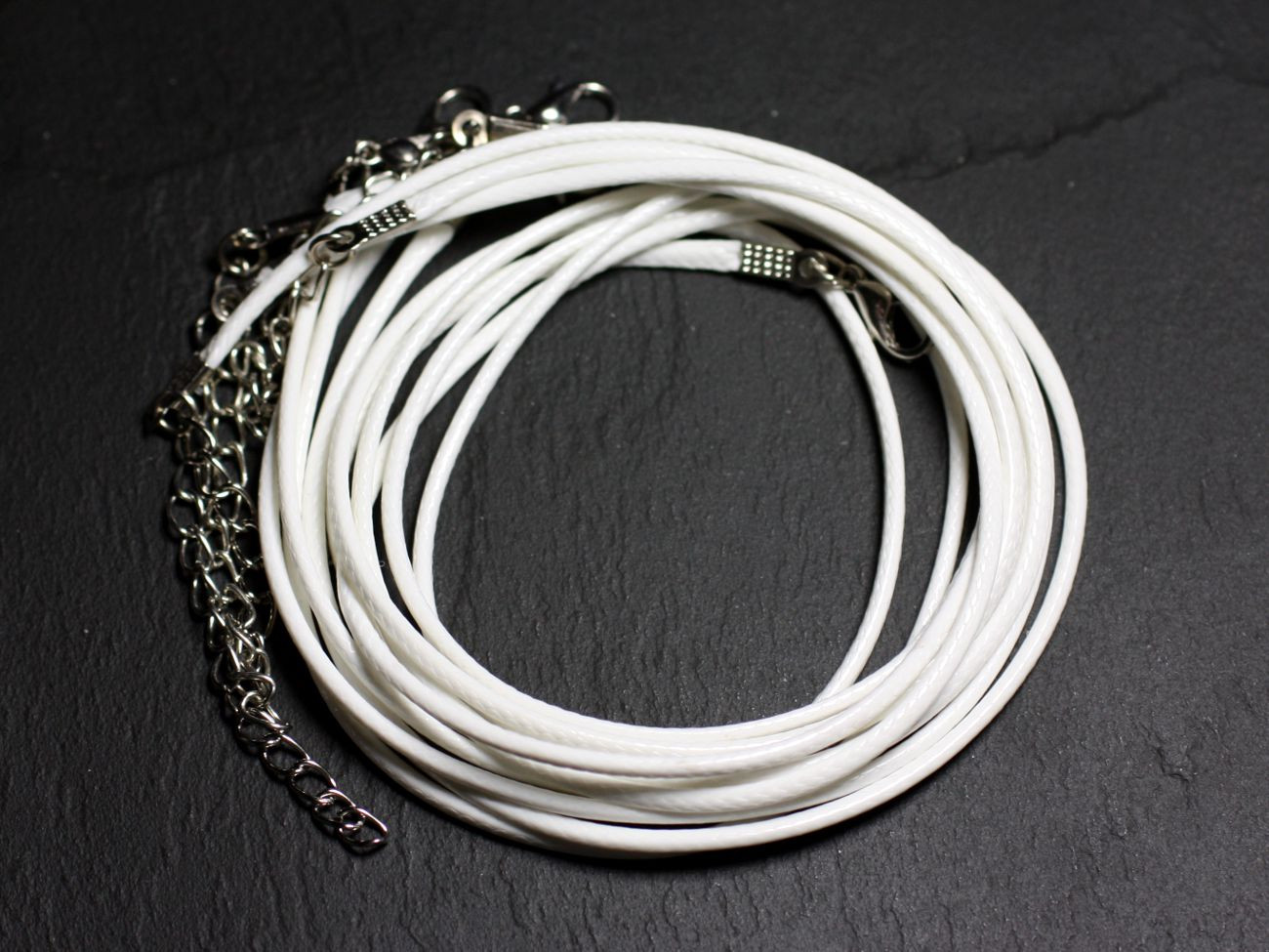 1pc - Appret Accessoire Collier Tour de Cou Coton ciré Blanc et Acier 304L - Longueur au choix - 7427039739962