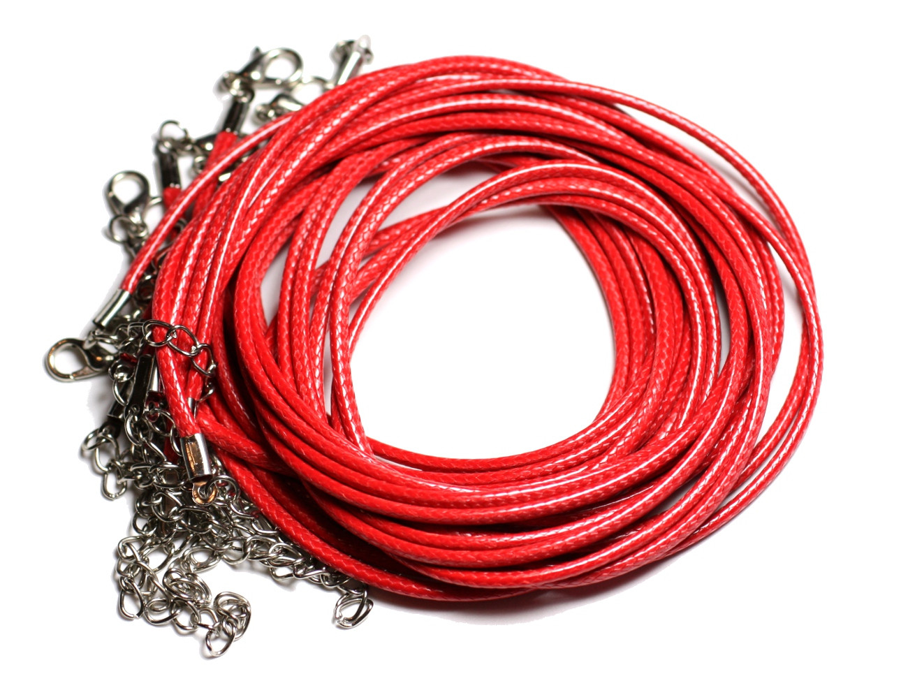 1pc - Appret Accessoire Collier Tour de Cou Coton ciré Rouge vif et Acier 304L Longueur au choix - 7427039740036