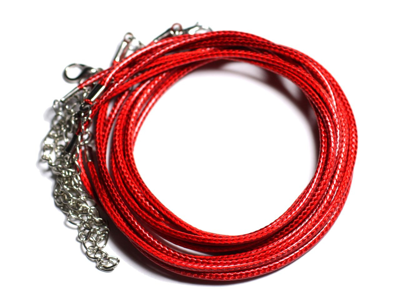 1pc - Appret Accessoire Collier Tour de Cou Coton ciré Rouge Cerise et Acier 304L Longueur au choix - 7427039740043