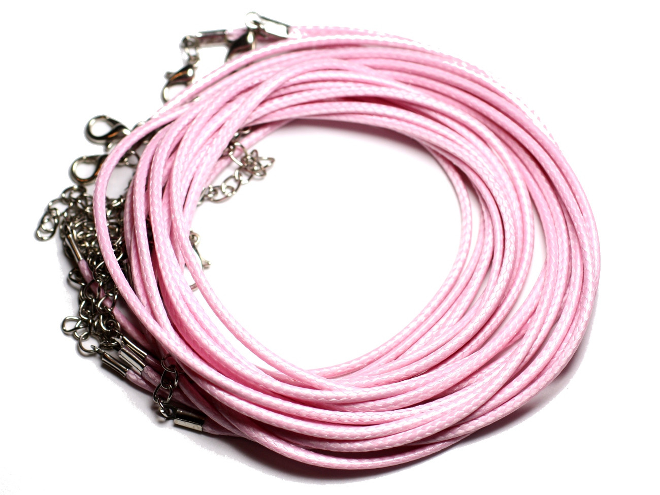 1pc - Appret Accessoire Collier Tour de Cou Coton ciré Rose clair et Acier 304L Longueur au choix - 7427039740074