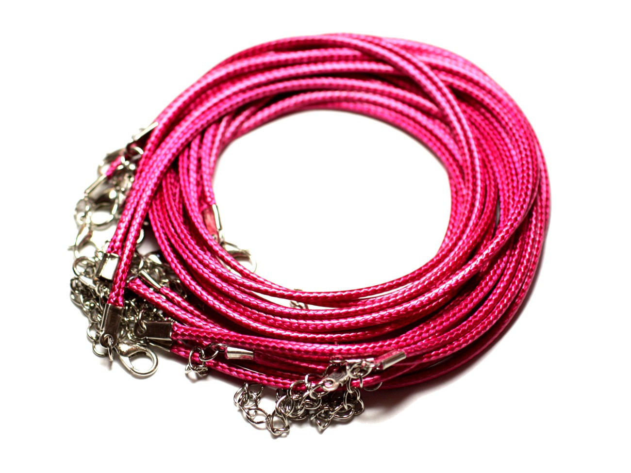 1pc - Appret Accessoire Collier Tour de Cou Coton ciré Rose Fuchsia et Acier 304L Longueur au choix - 7427039740098