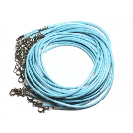 1pc - Appret Accessoire Collier Tour de Cou Coton ciré Bleu Ciel Turquoise et Acier 304L Longueur au choix - 7427039740142