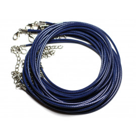 1pc - Appret Accessoire Collier Tour de Cou Coton ciré Bleu Marine et Acier 304L Longueur au choix - 7427039740166