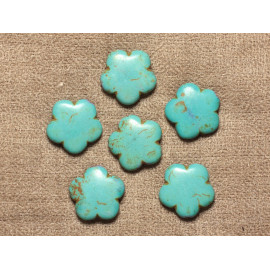 Fil 39cm 20pc env - Perles de Pierre Turquoise Synthèse Fleurs 20mm Bleu Turquoise 