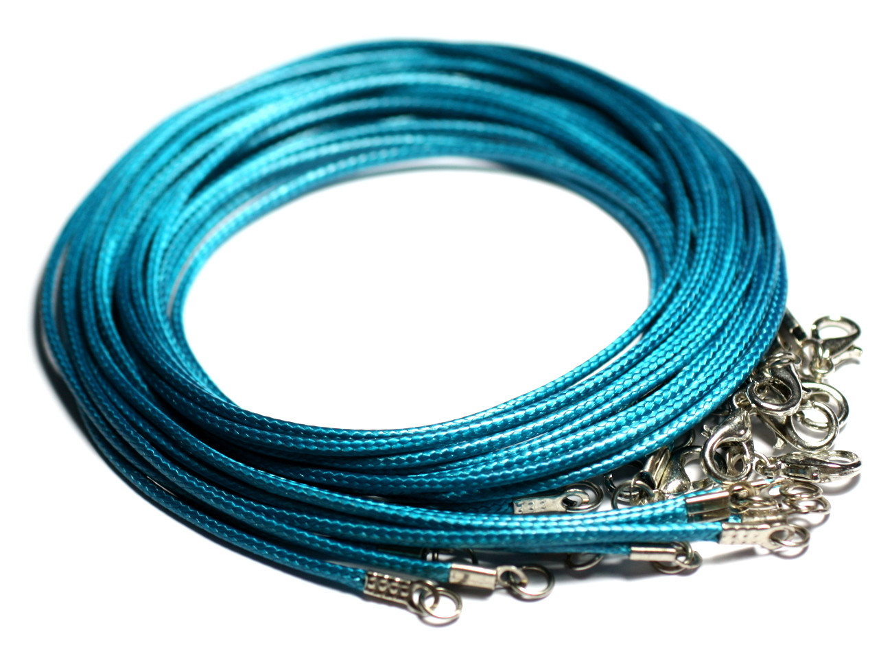 100pc - Colliers Tours de Cou 45cm Fil Corde Cordon Coton ciré 1.5mm bleu vert paon canard sarcelle