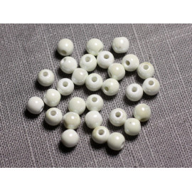 20pc - Perles Céramique Porcelaine Boules 6mm Blanc crème irisé -  4558550088659