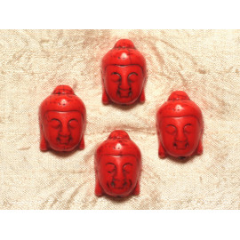 2Stk - Türkisfarbene Steinperlensynthese - Buddha Kopf 30mm Orange - 7427039737074