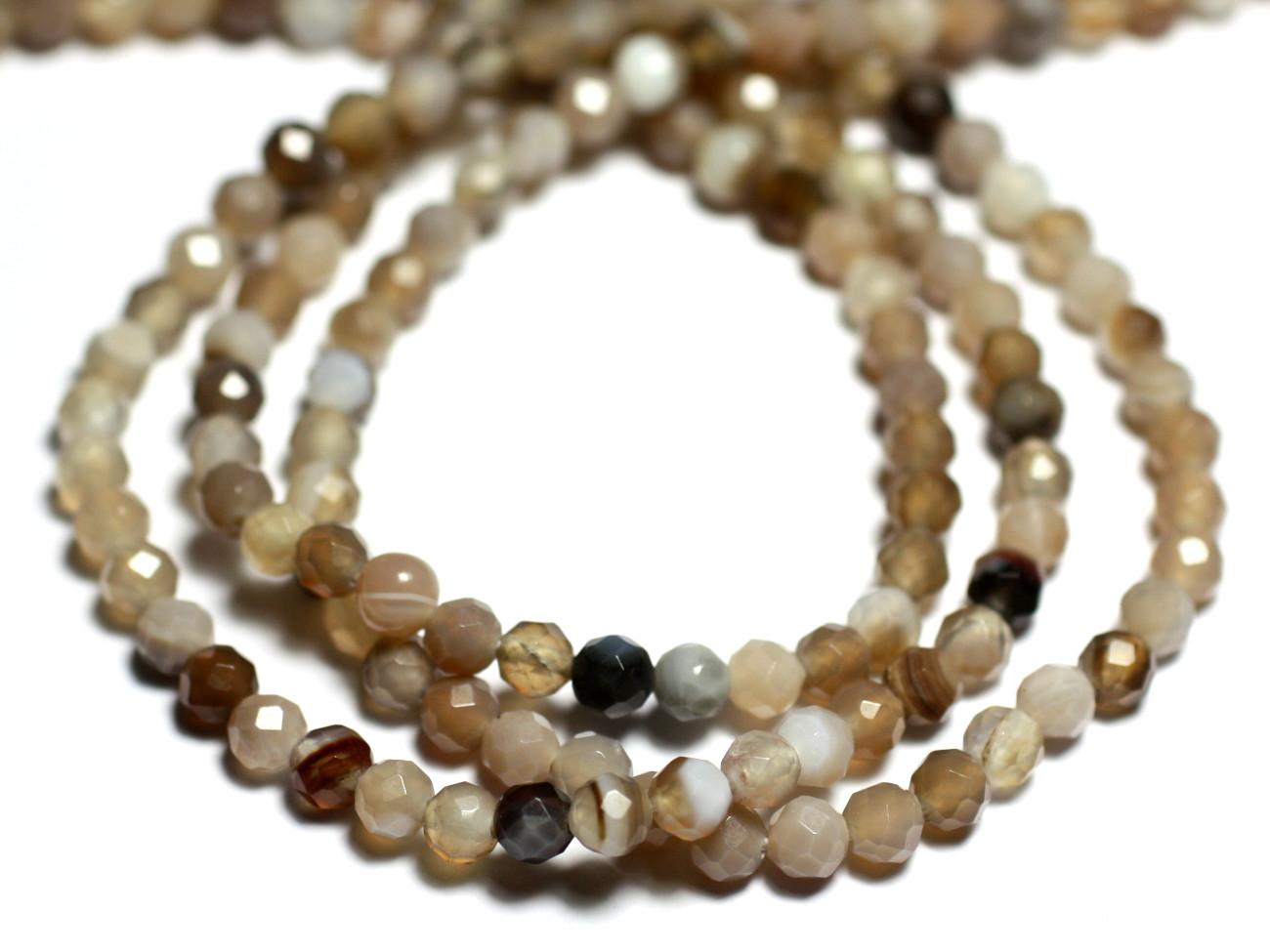 copy of 20pc - Perles de Pierre - Agate Boules Facettées 4mm blanc marron taupe - 8741140007574