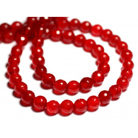 Fil 39cm 60pc environ - Perles Pierre Jade Boules Facettées 6mm rouge cerise