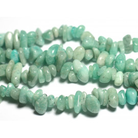 Fil 85cm 260pc environ - Perles Pierre - Amazonite Russie Rocailles Chips 4-11mm blanc vert turquoise