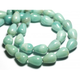 Fil 39cm 27pc environ - Perles Pierre - Amazonite Gouttes 14x10mm blanc vert turquoise