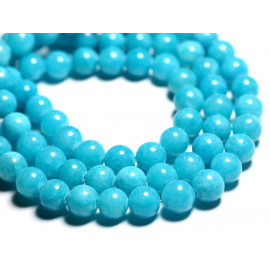 Fil 39cm 48pc env - Perles de Pierre - Jade Boules 8mm Bleu vert Turquoise