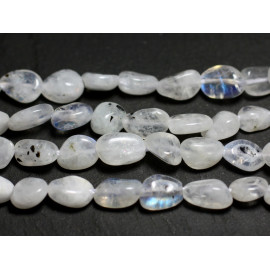 10pc - Perles Pierre de Lune arc en ciel - Nuggets Olives Ovales 6-10mm blanc bleu - 7427039740975