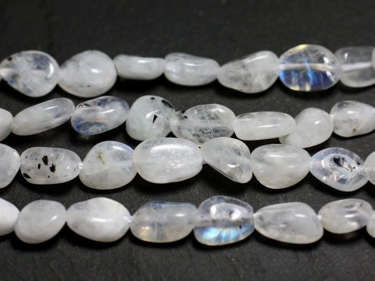 10pc - Perles Pierre de Lune arc en ciel Nuggets Olives Ovales 6-10mm blanc bleu - 7427039740975