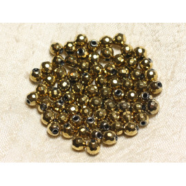 10pc - Perles de Pierre - Hématite Dorée Boules Facettées 6mm   4558550023599