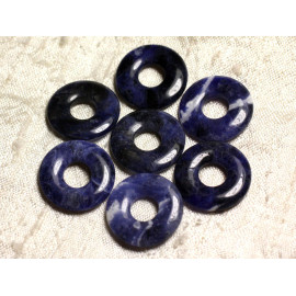 1pc - Perle Pendentif Pierre - Rond Cercle Anneau Donut Pi 20mm - Sodalite bleu roi nuit blanc - 7427039741279