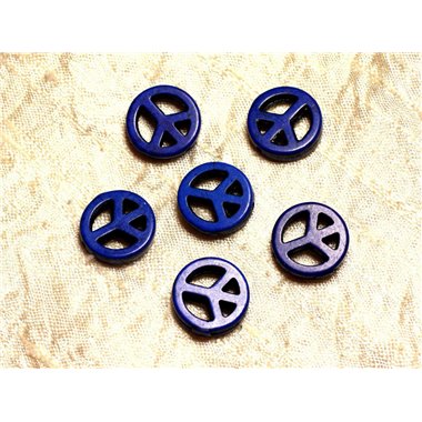 Fil 39cm 25pc env - Perles Pierre Turquoise Synthese Rond Rondelle Cercle Peace and Love 15mm Bleu Nuit Roi