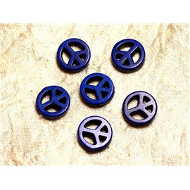 10pc - Perles Pierre Turquoise synthèse Rond Cercle Peace Love 15mm Bleu Nuit Roi - 7427039741309