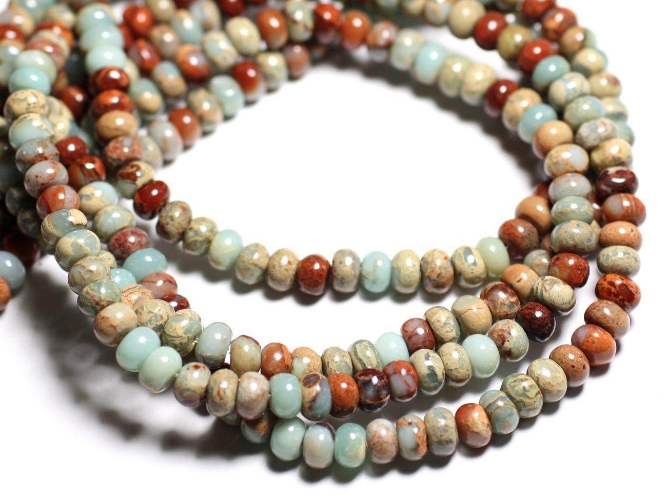 10pc - Perles Pierre Jaspe Aqua Terra Rondelles 6x4mm Bleu Turquoise Beige - 7427039741385