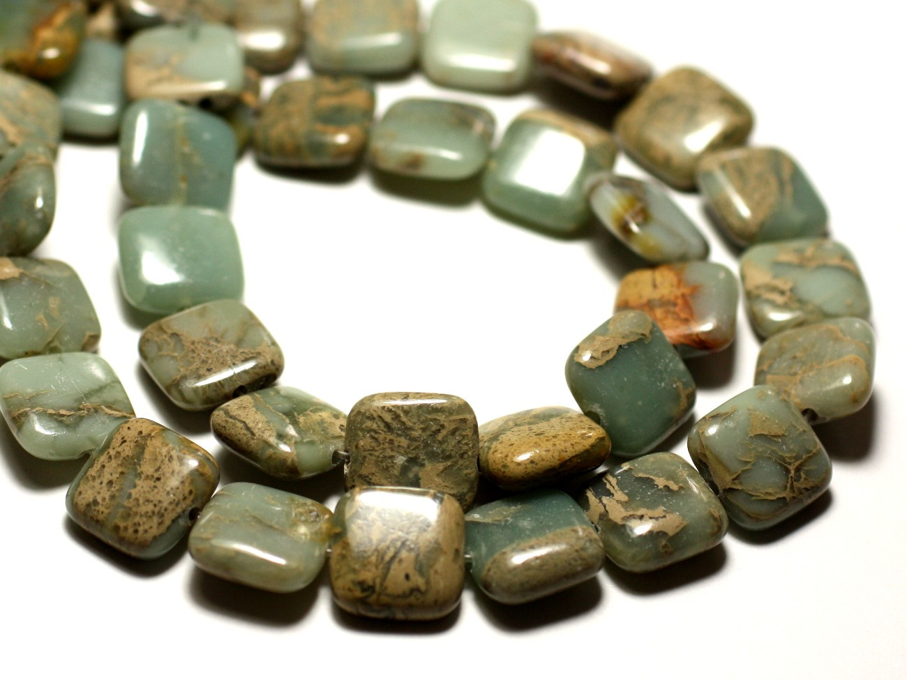 Fil 39cm 200pc env - Perles de Pierre - Jaspe Aqua Terra Rondelles Heishi 4x2mm