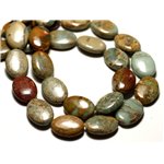Fil 39cm 21pc env - Perles de Pierre - Jaspe Aqua Terra Sédiment Ovales 18x13mm 