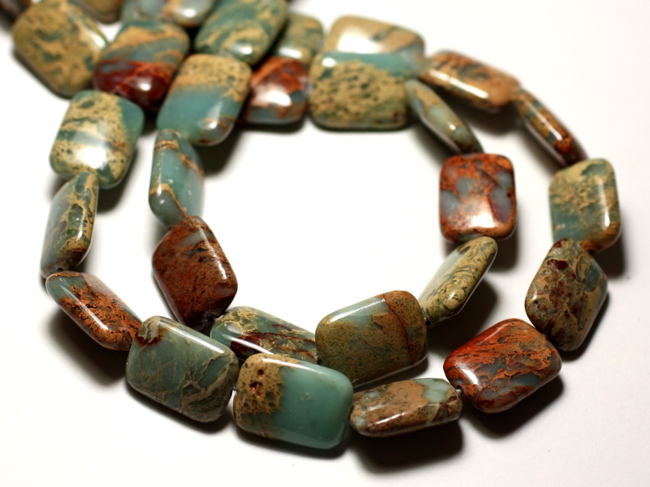 Gewinde ca. 39 cm 21 Stück - Steinperlen - Jasper Aqua Terra Sediment Oval 18x13mm