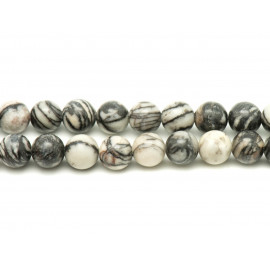 10pc - Perles Pierre Jaspe Zebre Boules 8mm blanc gris noir rayures lignes - 7427039741743