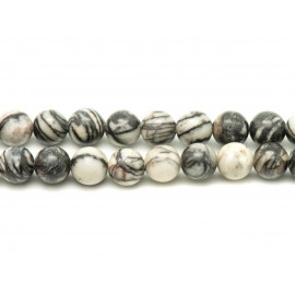 Filo 39 cm 46 pz circa - Perline di pietra - Palline di diaspro zebra 8 mm