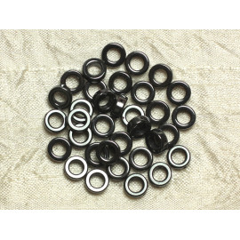 Fil 39cm 48pc environ - Perles Pierre Hematite Anneaux Cercles Donuts 8mm Metal gris noir