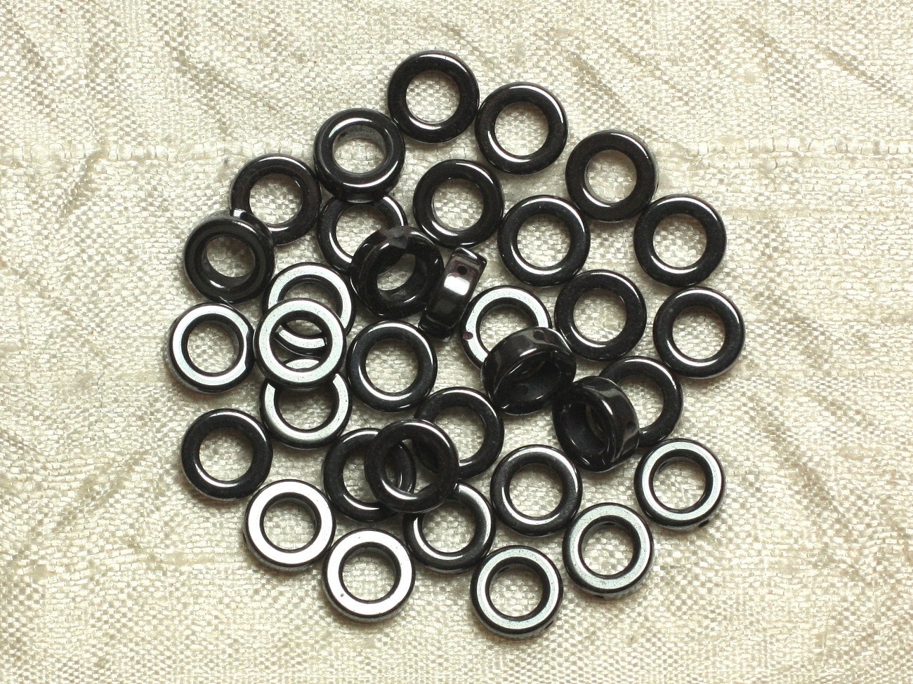 10pc - Perles Pierre Hematite Anneaux Cercles Donuts 8mm Metal gris noir - 7427039741767