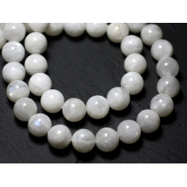 Thread 39cm 38pc approx - Stone Beads - White Rainbow Moonstone With 10mm Balls