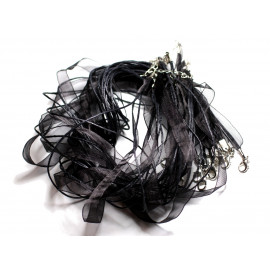 100pc - Necklaces Necklaces 47cm Cotton and Organza Fabric 10mm Black 