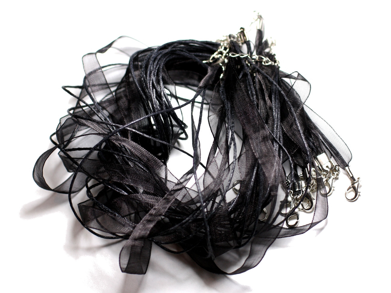 100pc - Colliers Tours de Cou 47cm Coton et Tissu Organza 10mm Noir 