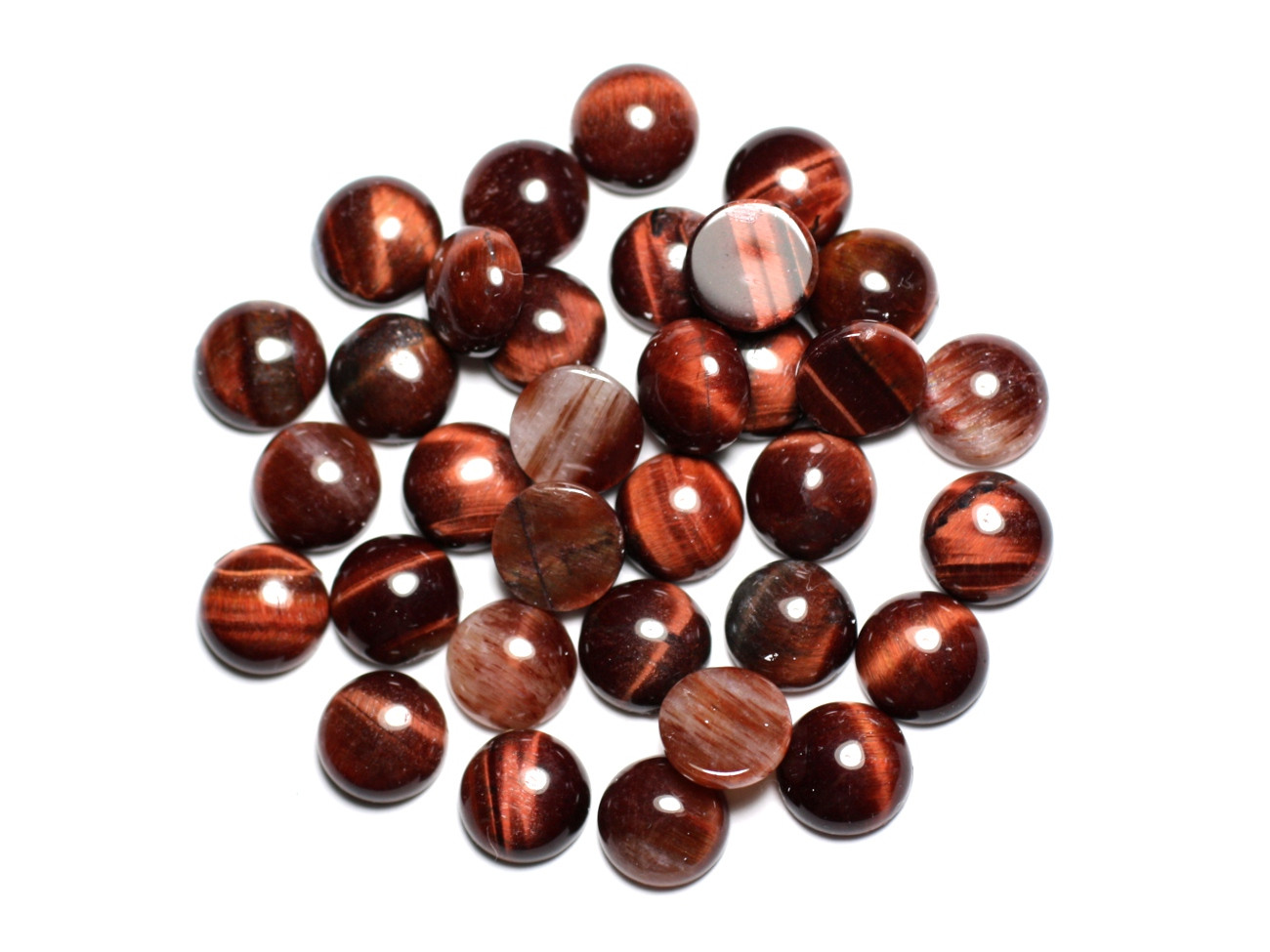 2pc - Cabochons Pierre Oeil Tigre Rouge Taureau Ronds 8mm rouge bordeaux noir - 7427039742429