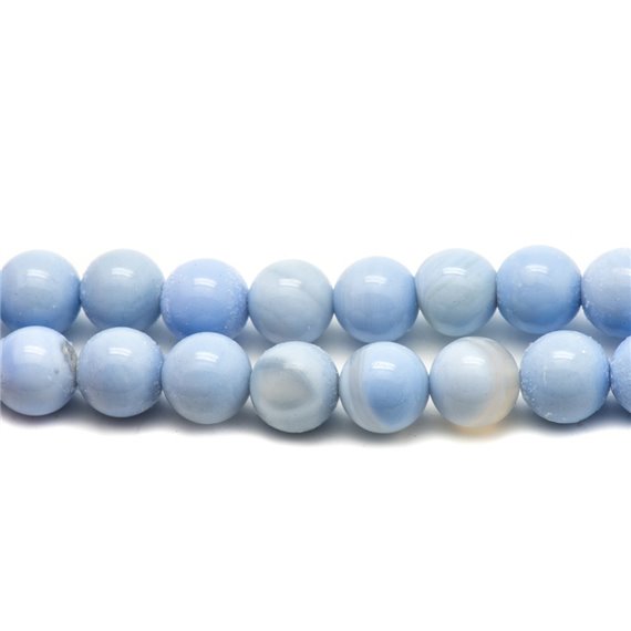 Fil 39cm 46pc env - Perles de Pierre - Agate Bleu Clair Pastel Boules 8mm