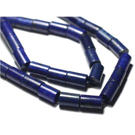 2pc - Perles Pierre Lapis Lazuli Tubes Cylindres 10x6mm bleu nuit roi doré - 7427039742580