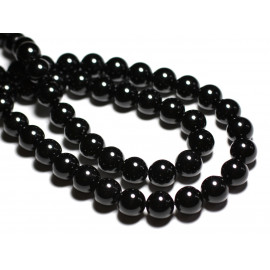 Fil 39cm 37pc env - Perles de Pierre - Tourmaline noire Boules 10mm 