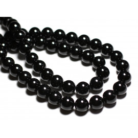 Thread 39cm 37pc approx - Stone Beads - Black Tourmaline Balls 10mm 