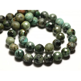 Fil 39cm 63pc environ - Perles Pierre Turquoise Afrique naturelle Boules Facettées 6mm bleu vert noir