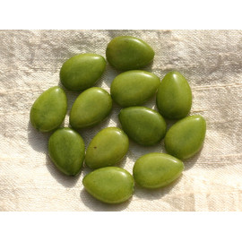 1 filo 39 cm di perle di pietra - Gocce piatte di giada 18x13 mm verde lime