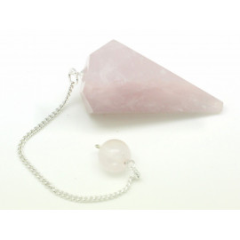 Pendule Métal Argenté Rhodium et Pierre Quartz rose Prisme Triangle Facetté 36mm rose clair