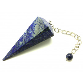 Pendule Métal Argenté Rhodium et Pierre Lapis Lazuli Prisme Triangle Facetté 72mm bleu gris doré